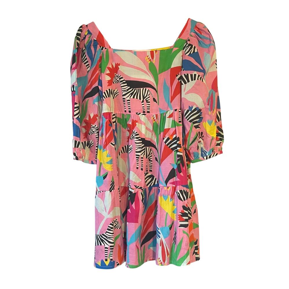 NWT Harringtons Pink Zebra‎ Print Puff Sleeve Mini Dress Size XS - Picture 2 of 6